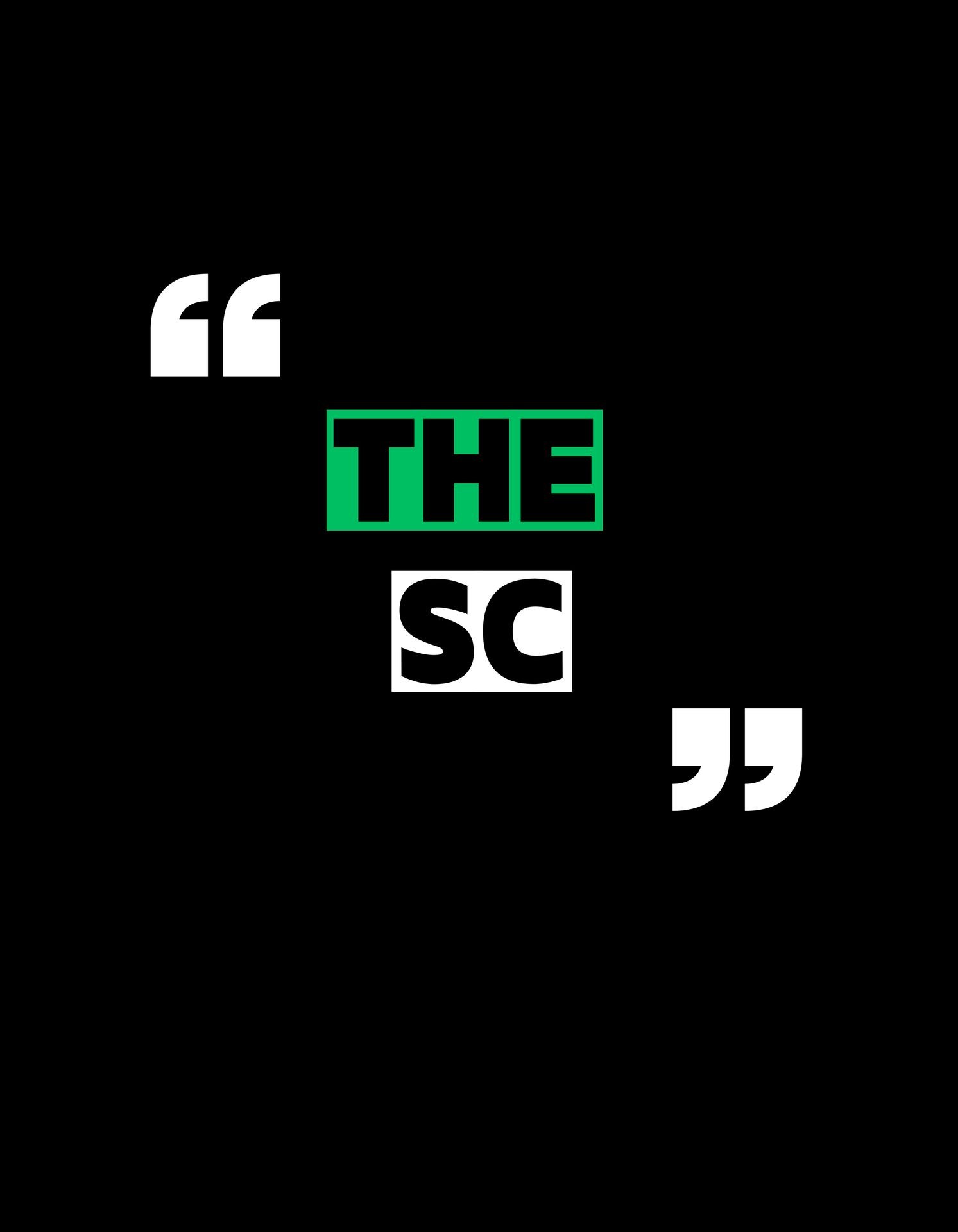 The image features a minimalist, black and white design with the text "THE SC" prominently displayed in the center. The text is presented in a clean, bold font style against the solid black background, creating a striking visual impact.  The design has a strong, impactful aesthetic that conveys a sense of authority and seriousness. The use of negative space and the simplicity of the layout contribute to the overall powerful and authoritative feel of the image.  While the meaning behind the text "THE SC" is not immediately clear, the design suggests it may be referring to some kind of organization, institution, or concept that the viewer is expected to be familiar with. The lack of additional context or explanation leaves the interpretation open to the viewer's own understanding and interpretation.