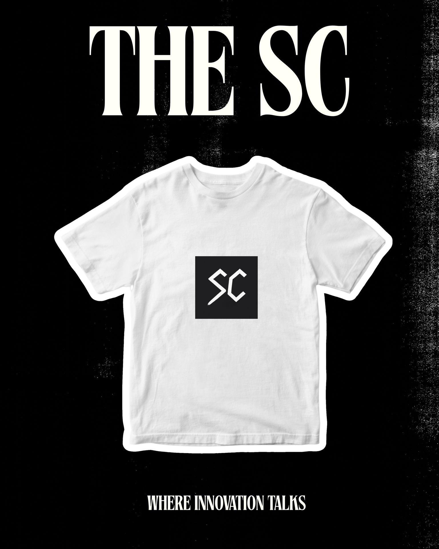 White t-shirt featuring The SC's bold black logo at the center, offering a clean and modern identity-focused design.